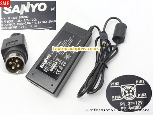  JS-12050-2CA AC Adapter, JS-12050-2CA 12V 5A Power Adapter SANYO12V5A60W-4PIN