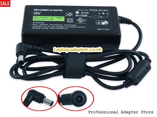  PCGA-AC16V1 AC Adapter, PCGA-AC16V1 16V 3.75A Power Adapter SONY16V3.75A60W-6.5x4.4mm