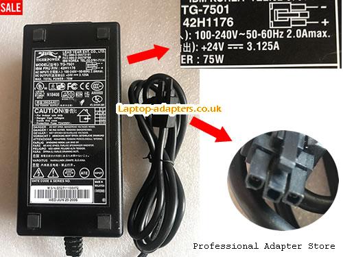  42H1176 AC Adapter, 42H1176 24V 3.125A Power Adapter YEAR24V3.125A75W-3pin-LF