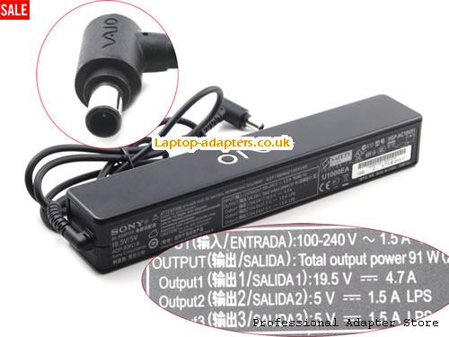  PCG-R505ES Laptop AC Adapter, PCG-R505ES Power Adapter, PCG-R505ES Laptop Battery Charger SONY19.5V4.7A-long-5V-2USB