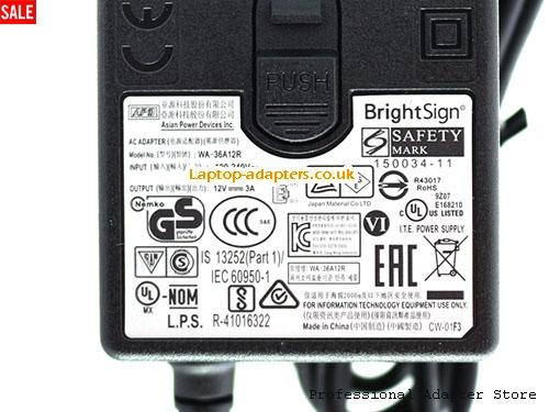  Image 4 for UK £17.82 Genuine APD WA-36A12R AC Adapter for BrightSign XD234 XD1034 Media Player 12v 3A 