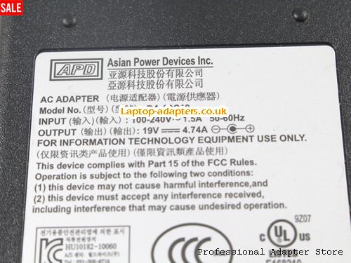  Image 3 for UK Out of stock! Genuine APD NB-90B19 19V 4.74A 90W Asian Power Devices Inc. 