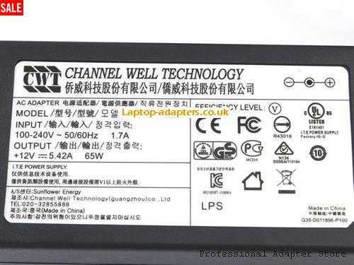 Image 3 for UK £19.48 New Genuine Channel Well Technology CWT KPL-065F 12V 5.42A Adapter 