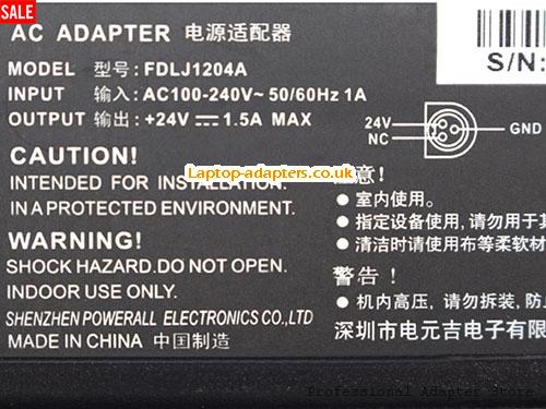  Image 2 for UK £15.85 Genuine FDL FDLJ1204A AC Adapter 24v 1.5A Round with 3 Pin 36W Power Supply 