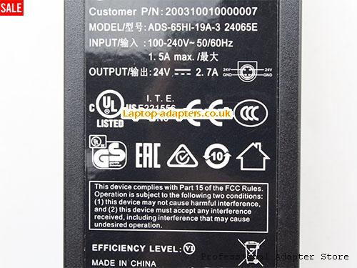  Image 2 for UK £23.49 Genuine Hoioto ADS-65Hl-19A-3 24065E Switching Adapter 24v 3.7A 65W Power Supply 
