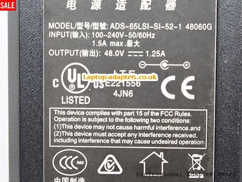  Image 2 for UK Genuine Hoioto ADS-65LSI-SI-52-1 48060G Switching Adapter 48.0v 1.25A 60W AC Adapter -- HOIOTO48V1.25A60W-6.5x4.4mm 