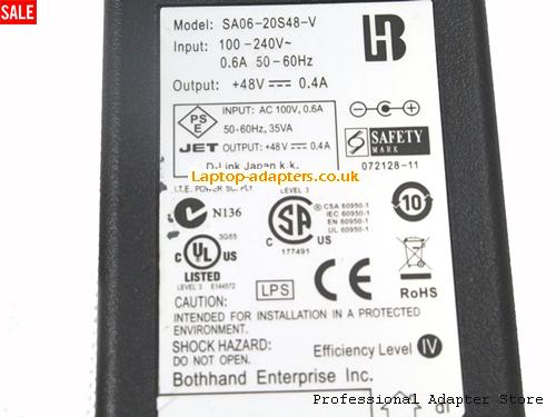  Image 3 for UK £17.59 JET SA06-20S48-V 48V 0.4A 19W Ac Adapter 