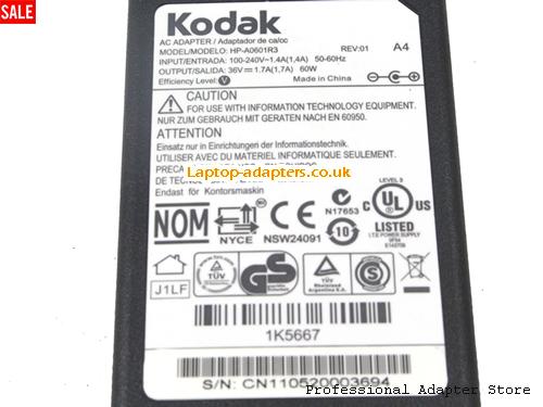 Image 3 for UK £17.12 New Genuine Kodak HP-A0601R3 36V 1.7A 60W Printer Adapter 