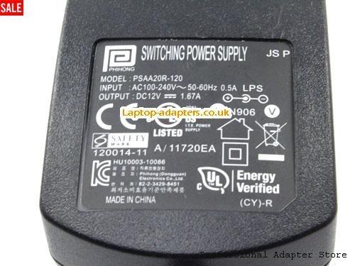  Image 4 for UK £14.88 Genuine UK Plug PHIHONG 12V 1.67A Ac Adapter PSAA20R-120 Power Supply Charger 