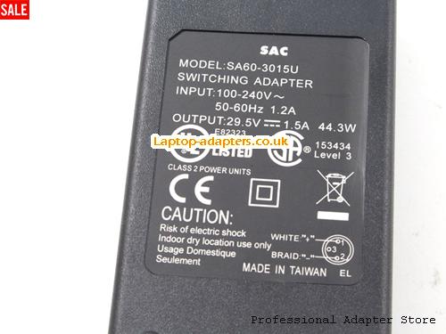  Image 3 for UK Out of stock! SAC SA60-3015U 29.5V 1.5A 44.3W Switching Adapter 