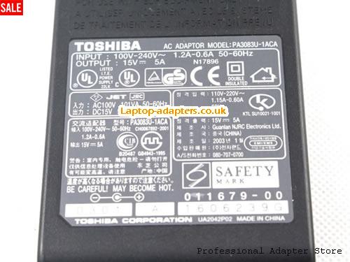  Image 3 for UK £23.80 New Genuine Toshiba 15V 6A 75W Ac Adapter PA3083U-1ACA 
