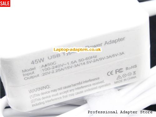  Image 2 for UK £16.85 Universal A450C Ac adapter 20v 2.25A,15V 3A, 14.5V 2A, 9V 3A,5V 3A Type C tip for Apple A1534 A1540 
